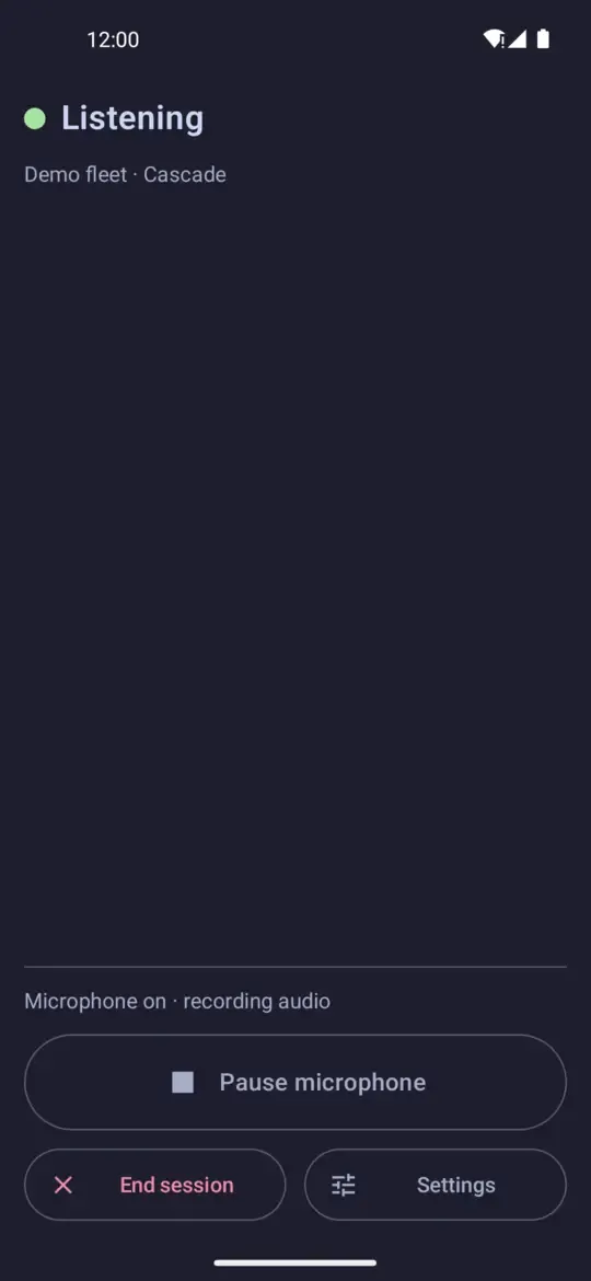 Phone voice screen in the listening state.